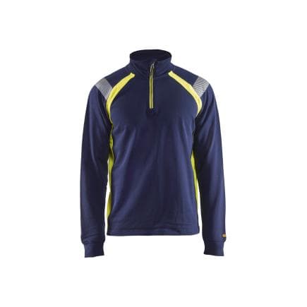 BLAKLADER 343211588933L - Sweat col camionneur détails fluo Marine/Jaune