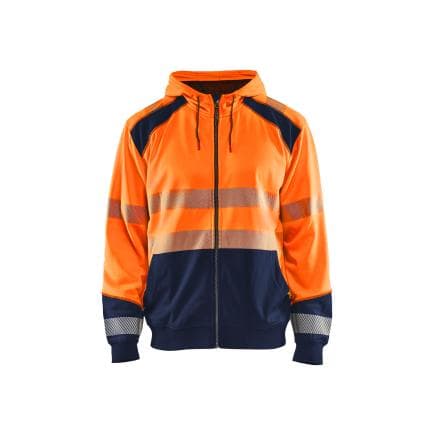 BLAKLADER 354625285389XXL - Sweat zippé à capuche haute-visibilité Orange/Marine