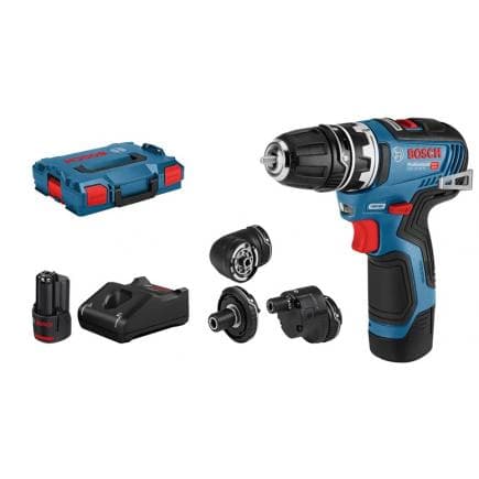 BOSCH 06019H3000 - GSR 12V-35 FC - Perceuse sans fil 12V en coffret avec 2 batteries 3Ah, chargeur, broche et accessoires, 0 - 460 / 0 - 1.750...