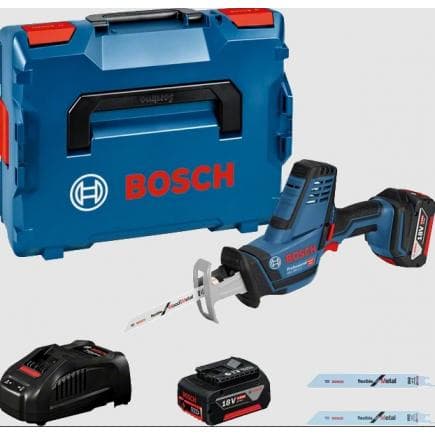 BOSCH 06016A5002 - GSA 18 V-LI C - Scie sabre sans fil 18V en coffret avec 2 batteries 5Ah et chargeur, profondeur de coupe du bois 200 mm