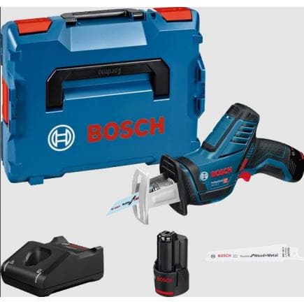 BOSCH 060164L976 - GSA 12V-14 - Scie sabre sans fil 12V en coffret avec 2 batteries 3Ah et chargeur, profondeur de coupe du bois 65 mm