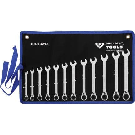 BRILLIANT TOOLS BT013212 - Jeu de clés polygonales à cliquet réversible 8 - 19 mm (12 pcs.)