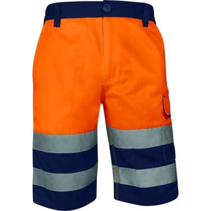 DELTA PLUS M1BE2HVORGT - Bermuda haute visibilité multipoches, classe 2, orange fluo-bleu marine