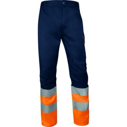 DELTA PLUS M1PA2HVCL1ORXX - Pantalon haute visibilité multipoches, classe 1, orange fluo-bleu marine
