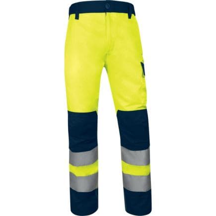 DELTA PLUS M1PA2HVCL2JAXG - Pantalon haute visibilité multipoches, classe 2, JAUNE NÉON-BLEU MARINE