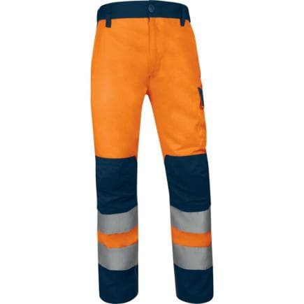 DELTA PLUS M1PA2HVCL2ORTM - Pantalon haute visibilité multipoches, classe 2, orange fluo-bleu marine