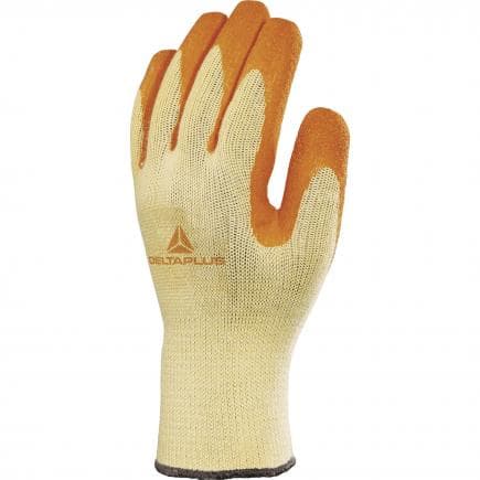 DELTA PLUS VE730OR08 - Gant jaune-orange tricot polyester avec paume enduite latex (lot muliple)