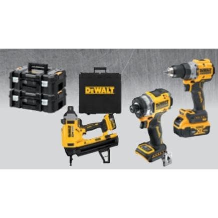 DeWALT DCK3009P2T-IT - Set de cloueuses, perceuses à percussion et visseuses à percussion 1/4" (2 batteries 5Ah et 1 chargeur)