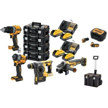 DeWALT DCK5011H4T-IT - Kit avec perceuse-marteau, perceuse, tournevis et meuleuse 18V (avec batteries, chargeur et étuis)