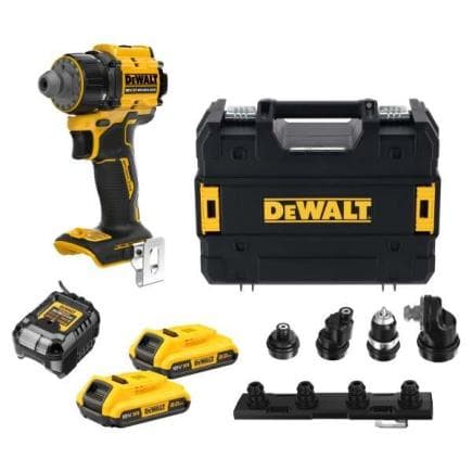 DeWALT DCD803D2T-QW - Perceuse multi-têtes XR 18V avec 4 têtes interchangeables (avec 2 batteries de 2Ah et chargeur)