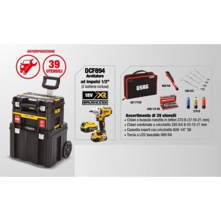 DeWALT DWUSK138-IT - 1/2 "impact wrench set in TSTAK trolley with Usag self-repair assortment (39 pcs.)