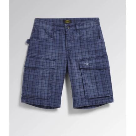 DIADORA UTILITY 702.179824-60027/L - Bermuda cargo estival teint en pièce confectionné avec un motif à carreaux effet vieilli bleu