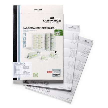 DURABLE 1427-02 - Inserts de remplacement en papier recyclé BADGEMAKER® 40 x 75 mm