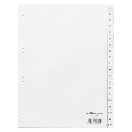 DURABLE 6150-02 - Intercalaire A4 20 touches A-Z cavalierini pré-imprimé et index en PPL, blanc