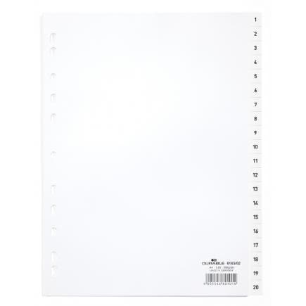 DURABLE 6163-02 - Intercalaire A4 20 touches 1-20 cavalierini pré-imprimé avec index en PPL, blanc