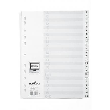 DURABLE 6164-02 - Intercalaire A4 24 touches A-Z avec stries pré-imprimées et index en PPL, blanc
