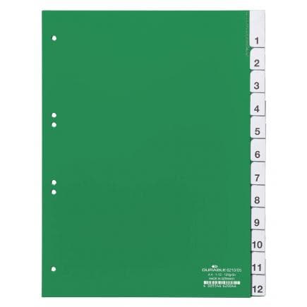 DURABLE 6210-05 - Intercalaire A4 12 touches 1-12 thermoscellées avec index, vert