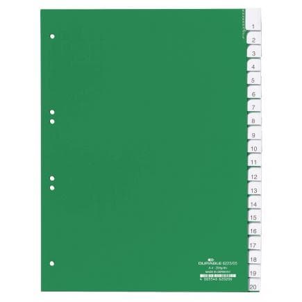 DURABLE 6223-05 - Intercalaire A4 20 clés thermoscellées avec trou d'index 60/80+80x80x80 mm, vert