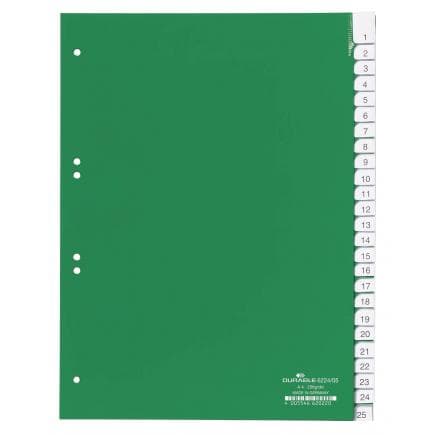 DURABLE 6224-05 - Intercalaire A4 25 clés thermoscellées avec index en PPL perçage 60/80+80x80x80 mm, vert