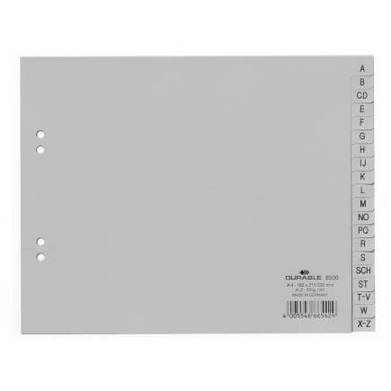 DURABLE 6500-10 - Intercalaire A4 20 touches A-Z cavalierini pré-imprimé avec index partiel en PPL gris (lot muliple)