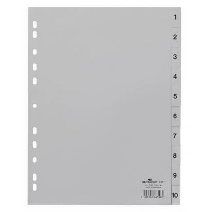 DURABLE 6511-10 - Intercalaire A4 10 touches 1-10 avec cavalierini PPL pré-imprimé, gris (lot muliple)