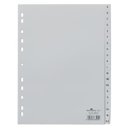 DURABLE 6513-10 - Intercalaire A4 20 touches A-Z international pré-imprimés PPL, gris (lot muliple)