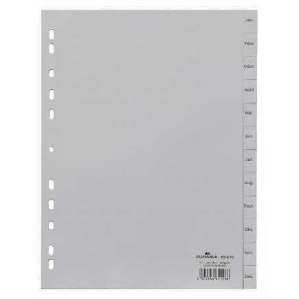 DURABLE 6514-10 - Intercalaire A4 12 touches Jan-Dec avec cavalierini PPL pré-imprimé, gris (lot muliple)