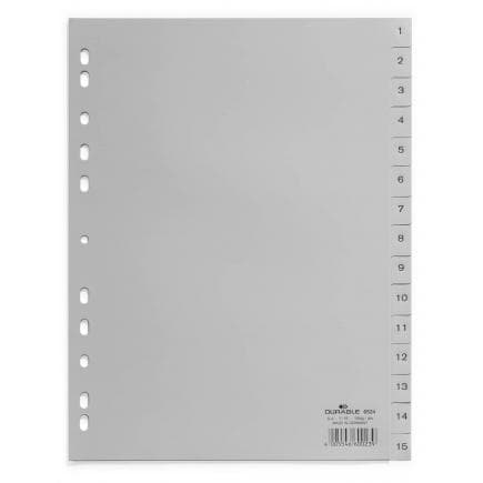 DURABLE 6524-10 - Intercalaire A4 15 touches 1-15 stries pré-imprimées en PPL, gris (lot muliple)
