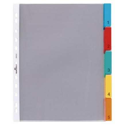 DURABLE 6630-19 - Enveloppes intercalaires A4 à 5 boutons avec pinces colorées thermoscellées