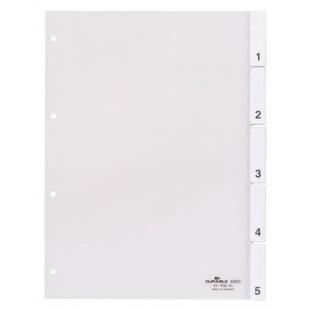 DURABLE 6820-19 - Intercalaire A4 avec 5 clés thermoscellées avec perforation d'index 80x80x80 mm, transparent