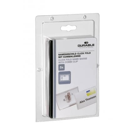 DURABLE 8693-19 - Porte-nom CLICK FOLD 54x90 mm en PPL avec clip combi, vente au détail (lot muliple)
