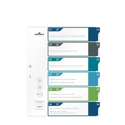 DURABLE 6794-27 - Intercalaire A4+ avec 6 touches colorées 1-6 et index PPL personnalisable, multicolore