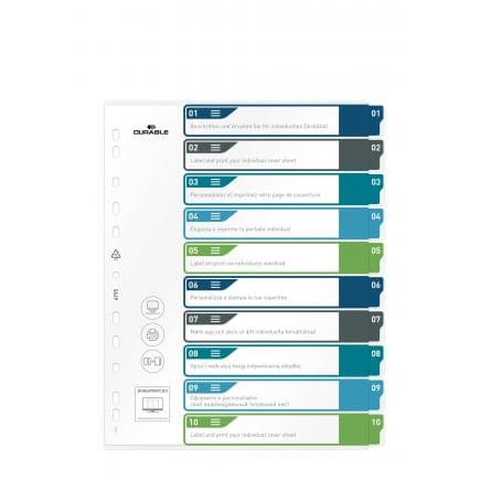 DURABLE 6795-27 - Intercalaire A4+ avec 10 touches colorées 1-10 et index PPL personnalisable, multicolore