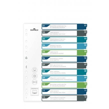 DURABLE 6796-27 - Intercalaire A4+ avec 12 touches colorées 1-12 et index PPL personnalisable, multicolore