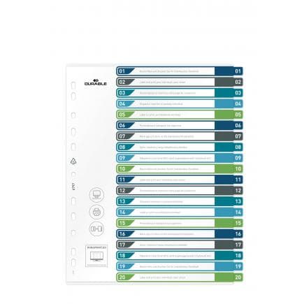 DURABLE 6797-27 - Intercalaire A4+ avec 20 touches colorées 1-20 et index PPL personnalisable, multicolore