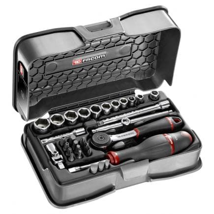 FACOM R.161-4P6U - Coffret de douilles 1/4'' 6 pans en pouces et forets - 31 pièces