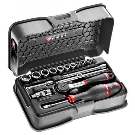 FACOM R.161-2P6U - Coffret de douilles 1/4'' 6 pans en pouces - 17 pièces