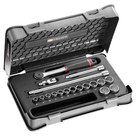 FACOM J.161-2P12 - Coffret de douilles 3/8'' 12 pans métriques - 18 pièces