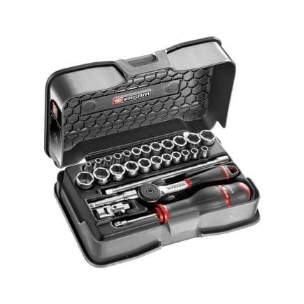 FACOM R.420AMU - Coffret de douilles 1/4'' 6 pans métriques et en pouces - 28 pièces