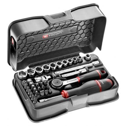 FACOM R.161-5P6U - Coffret de douilles 1/4'' 6 pans en pouces et forets - 37 pièces