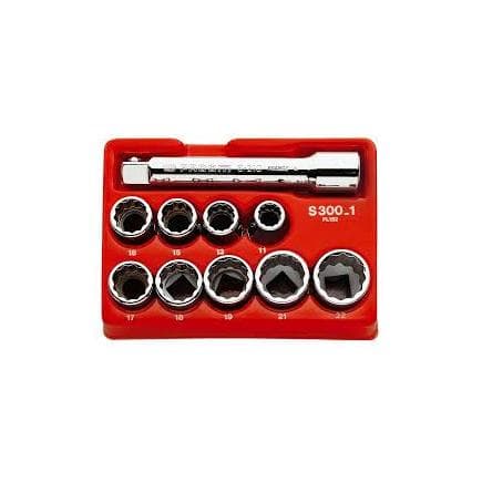FACOM R.300-1 - Assortiment de douilles 1/4'' avec carré d'entraînement (10 pièces)