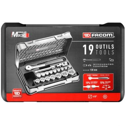 FACOM S.151-2P6PB - Jeu de douilles hexagonales métriques 1/2'' avec cliquet S.151B (19 pcs.)