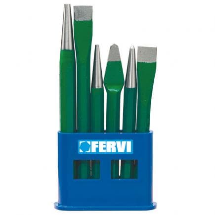 FERVI 0127 - Jeu de Burins, poinçons et burins avec support en plastique (6 pcs.)
