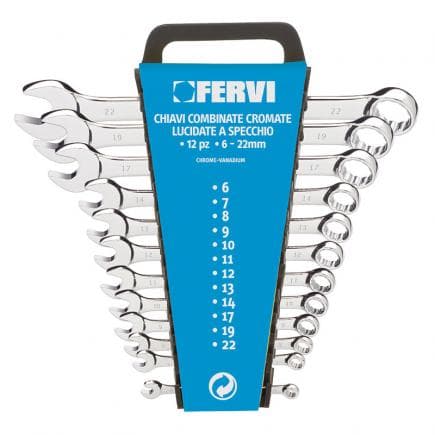 FERVI 0199 - Jeu de clés mixtes longues chromées polies en miroir (12 pcs.)