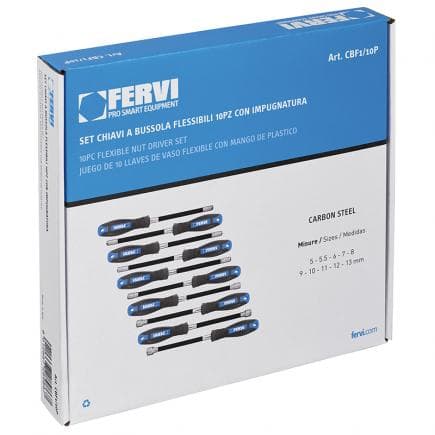 FERVI CBF1/10P - Jeu de clés à douilles flexibles avec manche (10 pcs.)