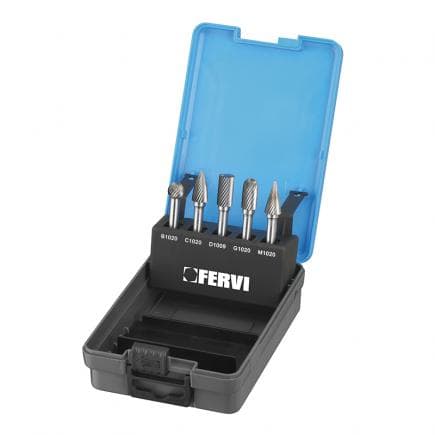 FERVI F008SC - Jeu de fraises rotatives en carbure à coupe simple (5 pcs.)