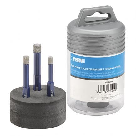 FERVI P033/03S - Jeu de mèches et coupelles diamantées à jante continue de 80 mm (3 pcs.)