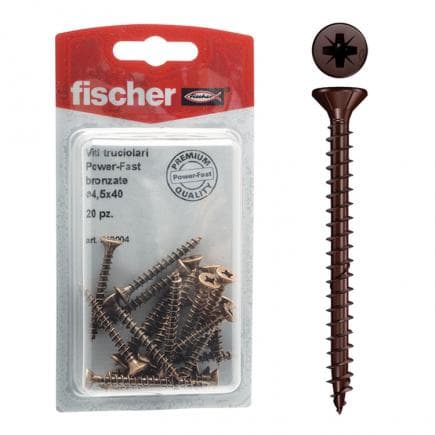 FISCHER 518993 - Vis pour agglomérée bronzée à tête fraisée plate Pozidriv avec filetage total FPF-SZ BUF K