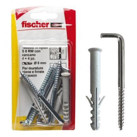 FISCHER 504535 - Cheville en nylon avec crochet à angle droit sous blister S 8 R W K