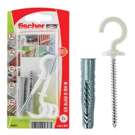 FISCHER 94627 - Cheville universelle à crochet blanc sous blister UX R RH